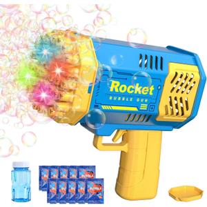 Rocket Bubble Gun Machine Set with 2 Bubble Solution Bottles,40hole 5000+Bubbles per Minutes,Summer Bubble Toys for Kids Blue and Pink (Blue)