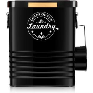 Laundry Detergent Powder Container Dispenser Holder for Laundry Room Organization. Metal Laundry Soap Dispenser with Scoop and Lid. Modern Farmhouse Laundry Room Decor and Accessories (Black)