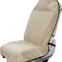 DXNQ Waterproof Car Towel Seat Cover, Sweating Non-Slip Premium Towel Carseat Cover Protector, Universal Soft Machine Washable Car Truck SUV Front Seat Cover for Gym Workout Beach Hiking (Beige)