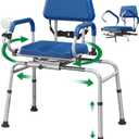 Loyoda FSA/HSA Eligible Sliding Shower Chair Tub Transfer Bench for Bathtub with Swivel Seat, Padded Shower Bench with Pivoting Arms, Height Adjustable Shower Seat, 350 lbs, Blue, Standard-Blue