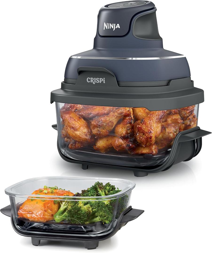 Ninja Crispi 4-in-1 Glass Air Fryer | 450F | Non-Toxic | 4QT & 6-Cup Glass Containers w/Lids | Microwave, Freezer, Dishwasher Safe | Max Crisp, Air Fry, Bake, Recrisp | Cyberspace Gray, FN101GY