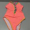 popvil Women One Piece Swimsuit Tummy Control Deep V Neck Neon Cute Bathing Suit Back Tie Swim Suits 2025 Summer, Orange, Small