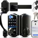 Veise VE017-H Fingerprint Smart Front Door Lock Set, App Control, 8-in-1 Keyless Entry Deadbolt with Zinc Alloy Handles, Emergency Power Port, Touchscreen Keypad, Auto Lock, Easy Install, Matte Black