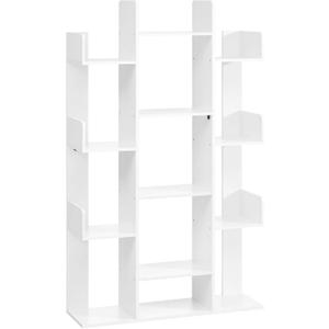 VASAGLE Bookshelf, Tree-Shaped Bookcase with 13 Storage Shelves, Rounded Corners, 9.8D x 33.9W x 55.1H, White ULBC067W01