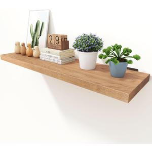 Solid Oak Floating Shelves - 36" Wide X 10" Deep, Heavy Duty Floating Shelf with L-Brackets, Rustic Wood Shelves for Home Decor