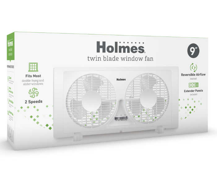 Holmes Twin Blade Window Fan 9inch, 2 Speed Manual Fan.