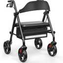 Walkers for Seniors with Seat, Thick Padded Comfortable Seat 350 lb | Rollator Walker with Seat, Lightweight Foldable Thickened Tube Frame, Height Adjustable, 8'' Wheels Rolling Walker Black