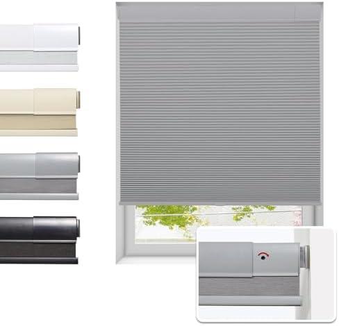 Tonature No Drill Cellular Shades for Indoor Windows, Thermal Insulating & Noise Reducing Honeycomb Blinds, Free Stop Cordless Blackout Shades, Grey, 34 inch(2 Pack)