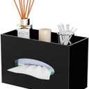 Hongtuocb Black Acrylic Tissue Box Cover Rectangular,Acrylic Tissue Dispenser with Storage Tray for Bathroom Kitchen Home Office (Black, 9.85x4.5x6.3)
