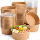 50 Pack 32 OZ Disposable Kraft Paper Bowls with Lids, Special Leakproof Disposable Soup Serving Bowls Bulk Party Supplies for Salad, Hot/Cold Food, Meal Prep, Ice Cream, Takeout & Leftovers