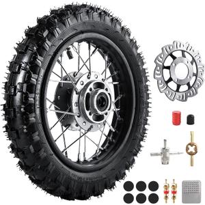 10 Inch 2.5-10 Front Wheel Tire with 1.4 x 10 Rim and Disc brake rotor With 12mm Bearing for 50cc 70cc 90cc 110cc Dirt Pit Bike CRF50 DRZ70 PW50 BBR50 TTR50 DRZ50 SSR (Front Wheel Tyre)