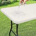misaya Rectangle Vinyl Tablecloth, 6 Foot Elastic Fitted Table Cloth with Flannel Backing, Waterproof Wipe Clean Table Cover for Camping, Picnic, Dining, Buffet Parties (Beige, 30" x 72")