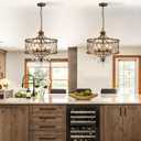 Modern Crystal Chandelier, 5-Light Farmhouse Bronze Chandelier for Dining Room Vintage Hanging Pendant Light Fixtures Round Chandelier for Kitchen Island Entryway Foyer Bedroom Office Bar, 19.6" High 19.6" Wide