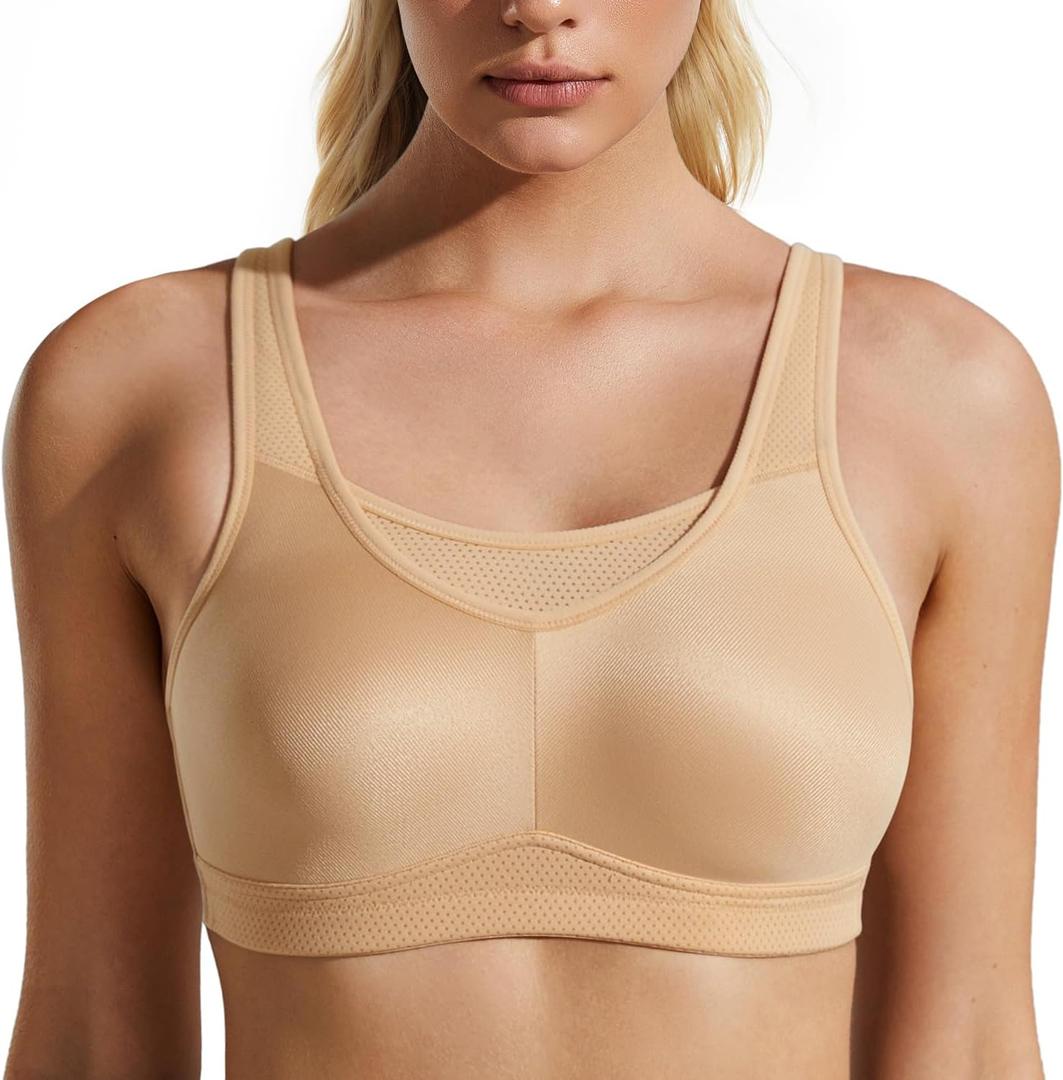 Wingslove High Impact Sports Bras for Women Seamless Full Coverage High Neck Workout Bra (38D, Dark Nude)