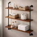 3-Tier Industrial Pipe Floating Shelf Rustic 30 inch Wood Wall-Mounted Storage Shelf for Kitchen Office,Bathroom & Home Decor -Walnut