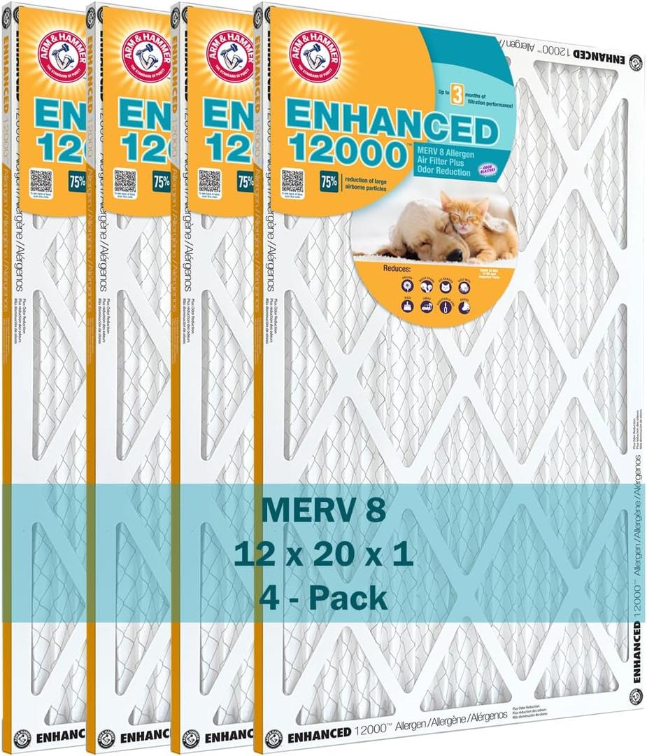 Arm & Hammer Enhanced Air Filter, 12x20x1, 4-Pack