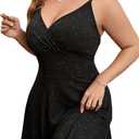 Floerns Women's Plus Size Sleeveless Glitter Dress Wrap V Neck Flared Short Dress (XX-Large Plus, Black)