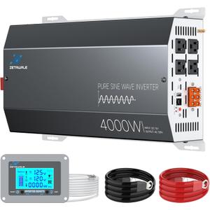4000W Pure Sine Wave Inverter 12V DC to 110V/120V AC Converter, 8000W Peak, LCD Remote Control, 4 AC Outlets, USB & Type-C Heavy Duty for RV, Truck, Off-Grid Solar, Home Emergency Power