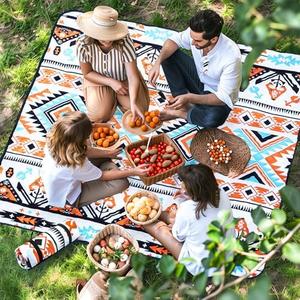Picnic Blanket 80''x80'' Extra Large Outdoor Blanket, Waterproof Beach Blankets, Foldable Picnic Mat for Camping, Grass, Park, Travel - TribalOrange