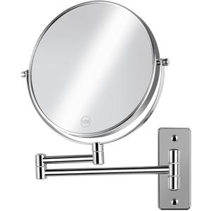 8 inch Wall Mounted Makeup Magnifying Mirror, 1X/10X Double-Sided Wall Mount Shaving Mirror with Extendable Arm, 360 Swivel for Vanity and Bathroom, Chrome FinishNo Light