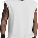 Mens Gym Tank Tops Sleeveless Shirts Cut Off Quick Dry Muscle Shirt Running Beach Loose Fit Tee (White, L)