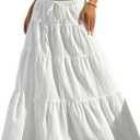 DERAX Women's Boho Flowy White Maxi Skirt Flared Ruffle Elastic Waist Summer A Line 2026 Spring Long Skirts (White, S)