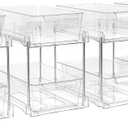 4 Pack 2-Tier Bathroom Under Sink Organizers and Storage - Clear Stackable Containers for Kitchen, Pantry, Vanity, Medicine Cabinet, Makeup, and Counter with Pull-Out Track
