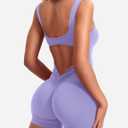 YEOREO One Piece Workout Jumpsuits for Women Backless Tummy Control Sleeveless Jumpsuits Lizvette V Back Scrunch Yoga Romper (Purple, L)