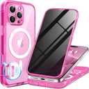 BERFY for iPhone 16 Pro Case, Compatible with MagSafe, Built-in Privacy Screen Protector and Camera Protection, Anti-Spy Full Body Shockproof Phone Case for 16 Pro 6.3", Clear Bright Pink