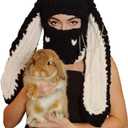 Y2k Knit Balaclava Face Mask for Women Men Bunny Ear Horn Ski Scarf Winter Warm Hat Knit Skull Beanie for Halloween (One Size)