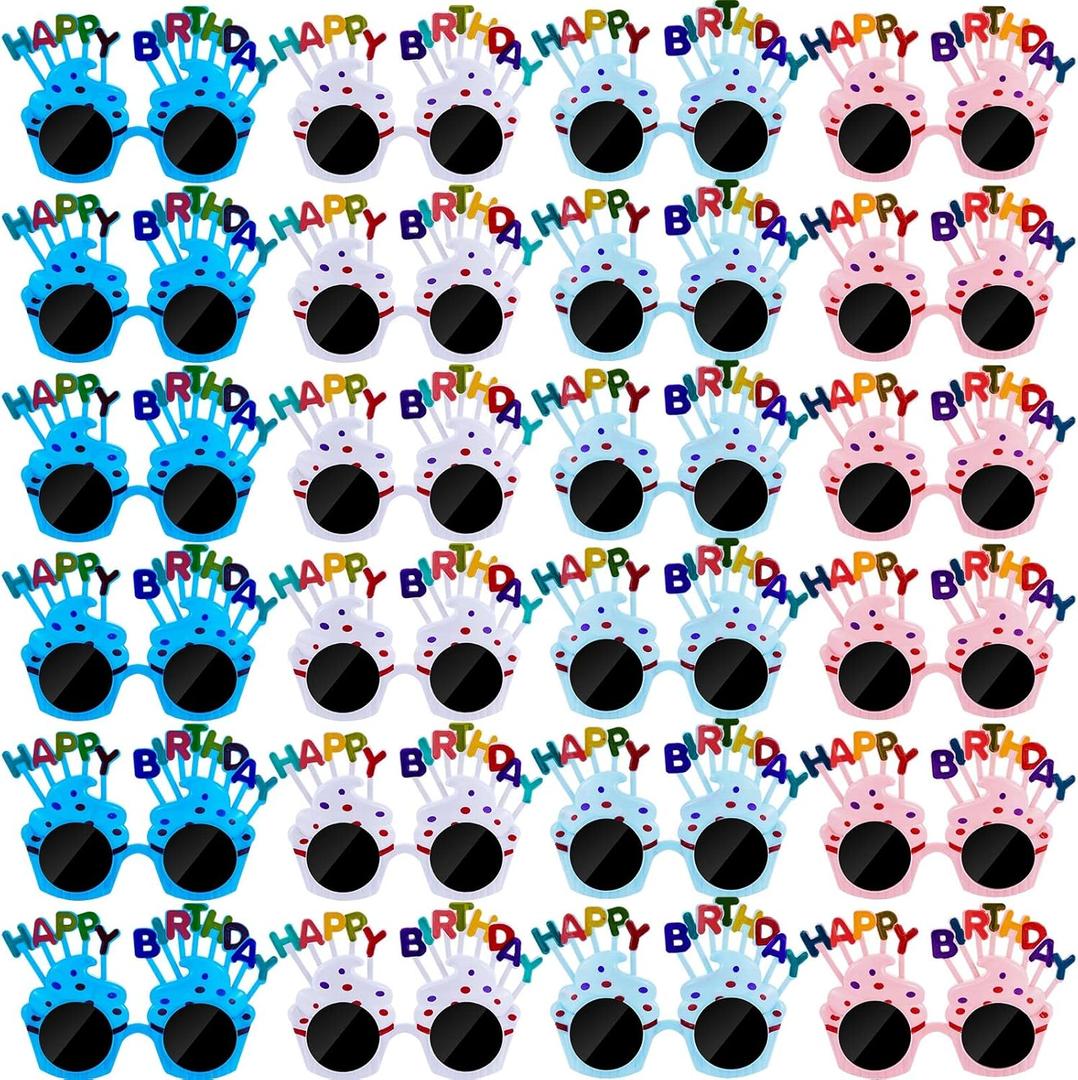 Dunzy 24 Pairs Novelty Birthday Sunglasses Sweet Cream Cake Sunglass Funny Sunglass Photo Props for Adults Happy Birthday Party Favors