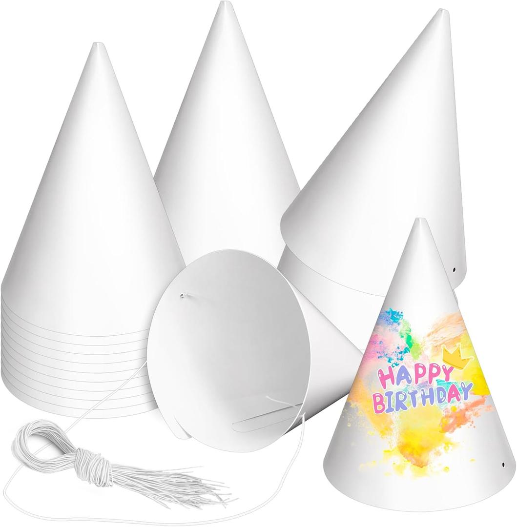White Paper Party Hats for Kids Birthday,Decorative Bulk Cone Crafts for Adults Art DIY, Halloween Supplies20/40/60