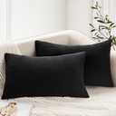 YCOLL 12x20 Pillow Cover Set of 2 Super Soft Solid Patterned Knit Accent Decorative Couch Pillows Boho Pillow Cover for Couch Livingroom Bed, Black