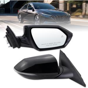 Right Passenger Side Mirror Compatible With 2021 2022 2023 2024 2025 2026 Hyundai Elantra With Manual Folding Power Glass Heated Blind Spot Turn Signal Black Replace#87620AA170(8Pins)