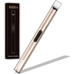 REIDEA Candle Lighter Electronic Arc Windproof Flameless USB Rechargeable Lighter with Safe Button for Home Kitchen, S4, Champagne Gold