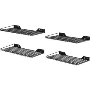 Wallmaster Heavy Duty Garage Wall Shelving 4 Pack 23.6"x11.8" Metal Wire Shelves Wall Mount Mesh Storage Rack for Garage, Office, Basement and Kithcen, max Load 65 lbs (Black)