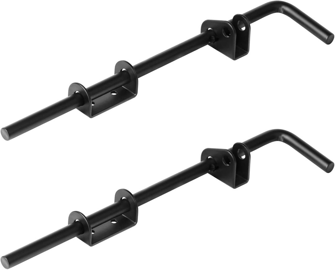 2 Pack 14" Black Cane Bolt Gate Latch, Steel Ground Slide Drop Rod for Barn Fences, 1/2" Diameter