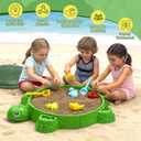 Turtle Sandbox with Lid & Beach Toys Set, 38" Kids Sandbox for Toddlers 3-8, Indoor Outdoor Sensory Play Sand Box with Cover, Summer Gift for Ages 3-8