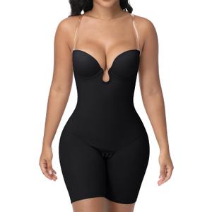 SHAPESHE Backless Shapewear Bodysuit for Women Tummy Control Bodysuit Built-in Bra Low Back Deep Plunge Full Body Shaper (Black, S)