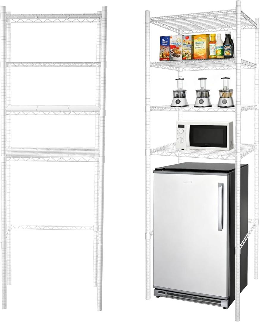 4-Tier Adjustable Mini Fridge Organizer Rack, Heavy-Duty Metal Storage Shelf for Over Mini Fridge, Microwave Stand for Dorm, Kitchen, Office