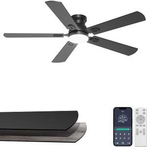 52'' Black Flush Mount Ceiling Fan with Lights for Bedroom
App/Remote Control, Low Profile, Space-Saving, Quiet DC Motor, 3CCT Dimmable, 6 Speeds Modern Overhead Fan for Low Ceilings