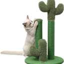 CTR1009A Marfa 25.25" Modern Jute Triple-Cactus Cat Scratching Post with Fuzzy Toy, Green