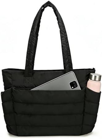 Urbanstand Tote Bag for Women - Lightweight Puffer Tote Work Bags with Compartments, Quilted Shoulder Bag for Nurse, Office, Travel, Gym, Black