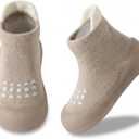 Baby Sock Shoes Toddler Walking Shoes Infant Non-Slip Slippers with Soft Rubber Sole Baby Boys Girls Sneakers (12-18 Months Toddler, Brown)