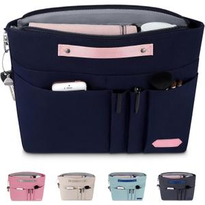 HyFanStr Purse Organizer Insert for Handbags,Tote Bag Organizer Insert Zipper Bag for Women, Handbag Organizer Inside Liner with 15 Pockets (Blue)