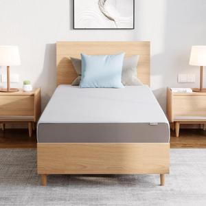 Amazon Basics Plush Memory Foam Mattress, Breathable, 8 Inch, Full, White/Grey, 75 x 54 x 8 inches