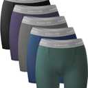 BAMBOO COOL Womens BoyShorts Underwear Full Coverage Ladies Panties High Waisted Boxer Briefs Breathable Stretch 5 Pack (Large)