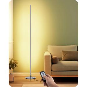 EDISHINE LED Floor Lamp with Remote, 57.5" Minimalist Dimmable Slim Corner Light, Tall Floor Lamps for Living Room, Bedroom, Office, 3000K Warm White Light (Silver)