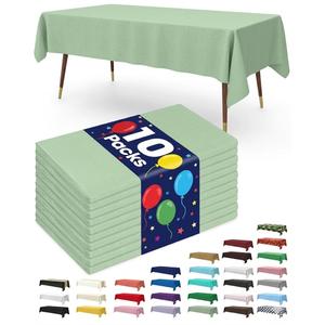 Pureegg Plastic Table Cloth Disposable 10 Pack, 52 x 70 Inch Table Cloths, Easter Party, Decorative Tablecloths, Rectangle, Light, Pastel Plastic Cover, Waterproof & Sturdy, Sage Green