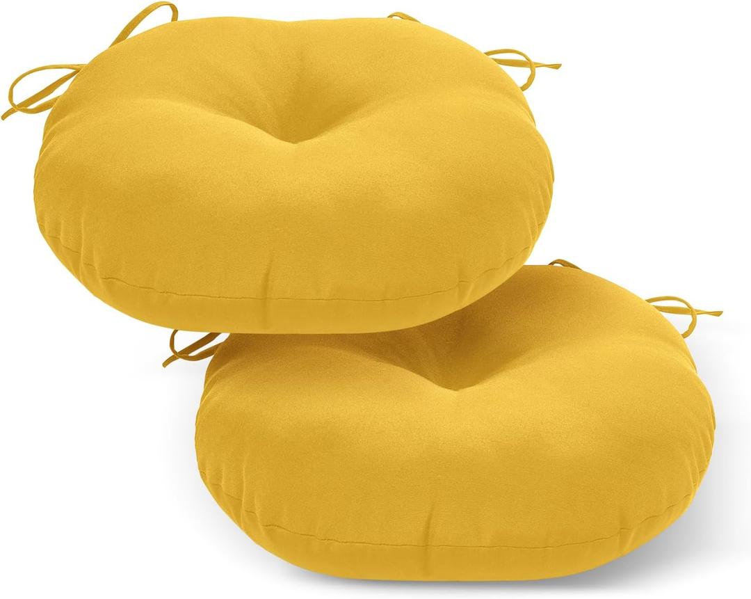 LOVTEX Bistro Chair Cushions Set of 2, 15 Inch Round Outdoor Cushions, Waterproof with Ties, Yellow
